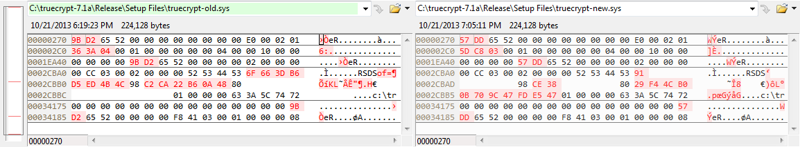 Differences between two compiled truecrypt.sys (1)